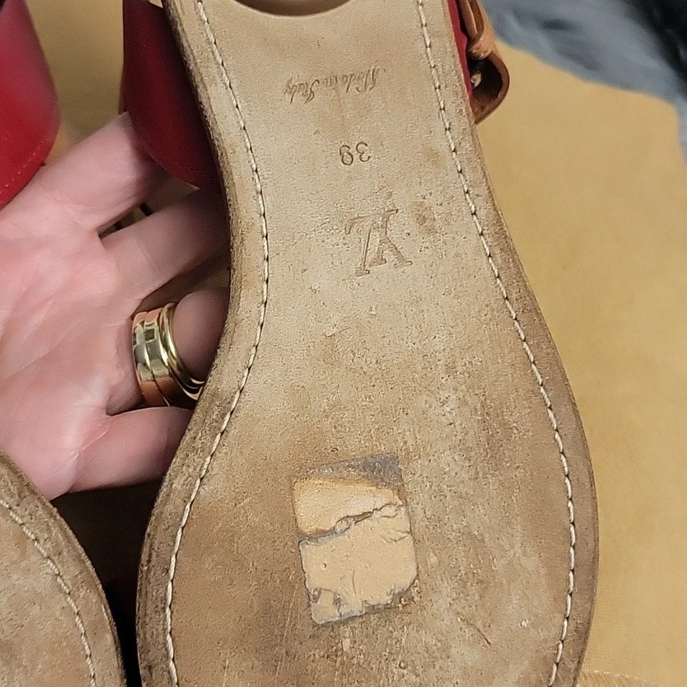 Louis Vuitton Red and Tan Leather Sandals - Picture 14 of 15